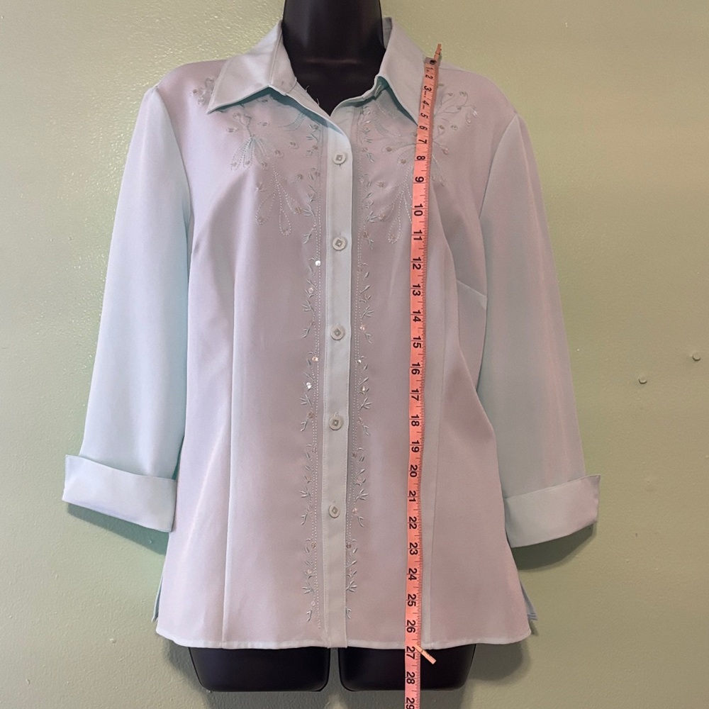 Chic Embroidered Turquoise Button Down Blouse. Of… - image 3